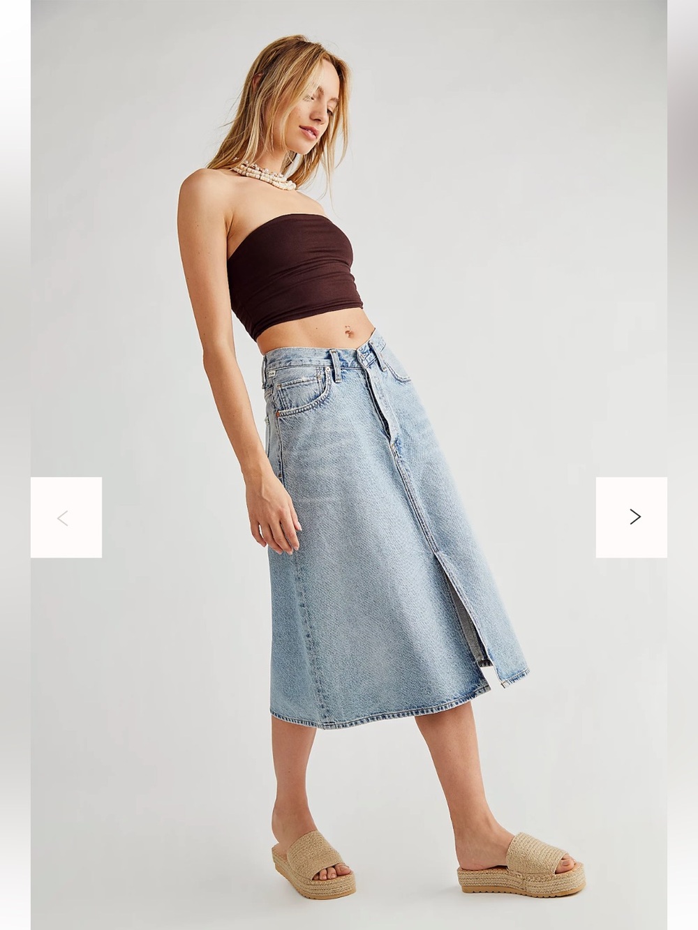 Citizens Of Humanity Light Blue Denim Midi Skirt with Front Slit